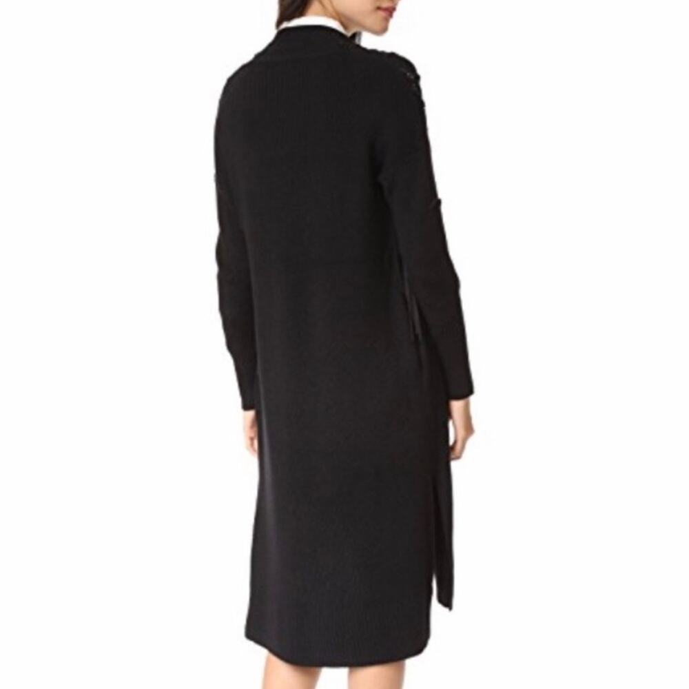 Ramy Brook Black Lace Up Shoulder Detail Longline Cardigan Sweater Size Medium